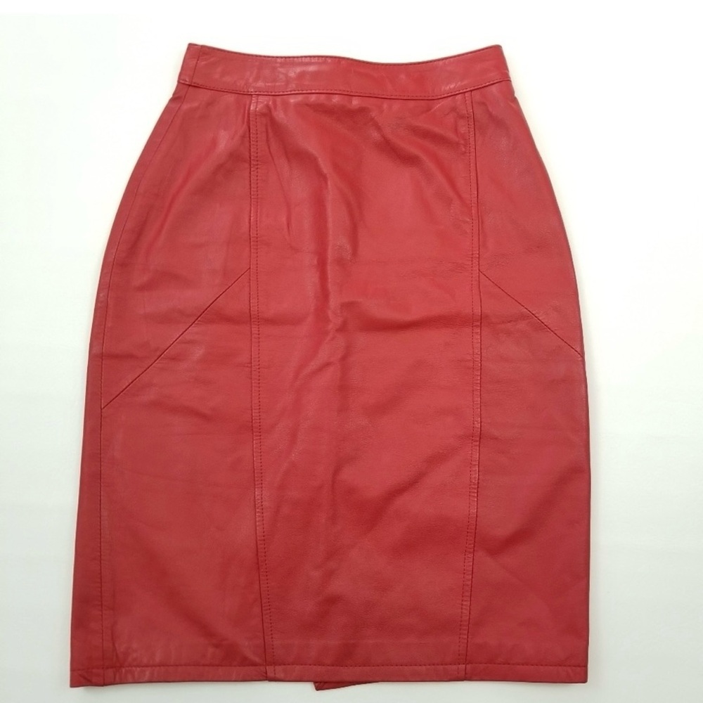 Chia vintage red leather knee length pencil skirt